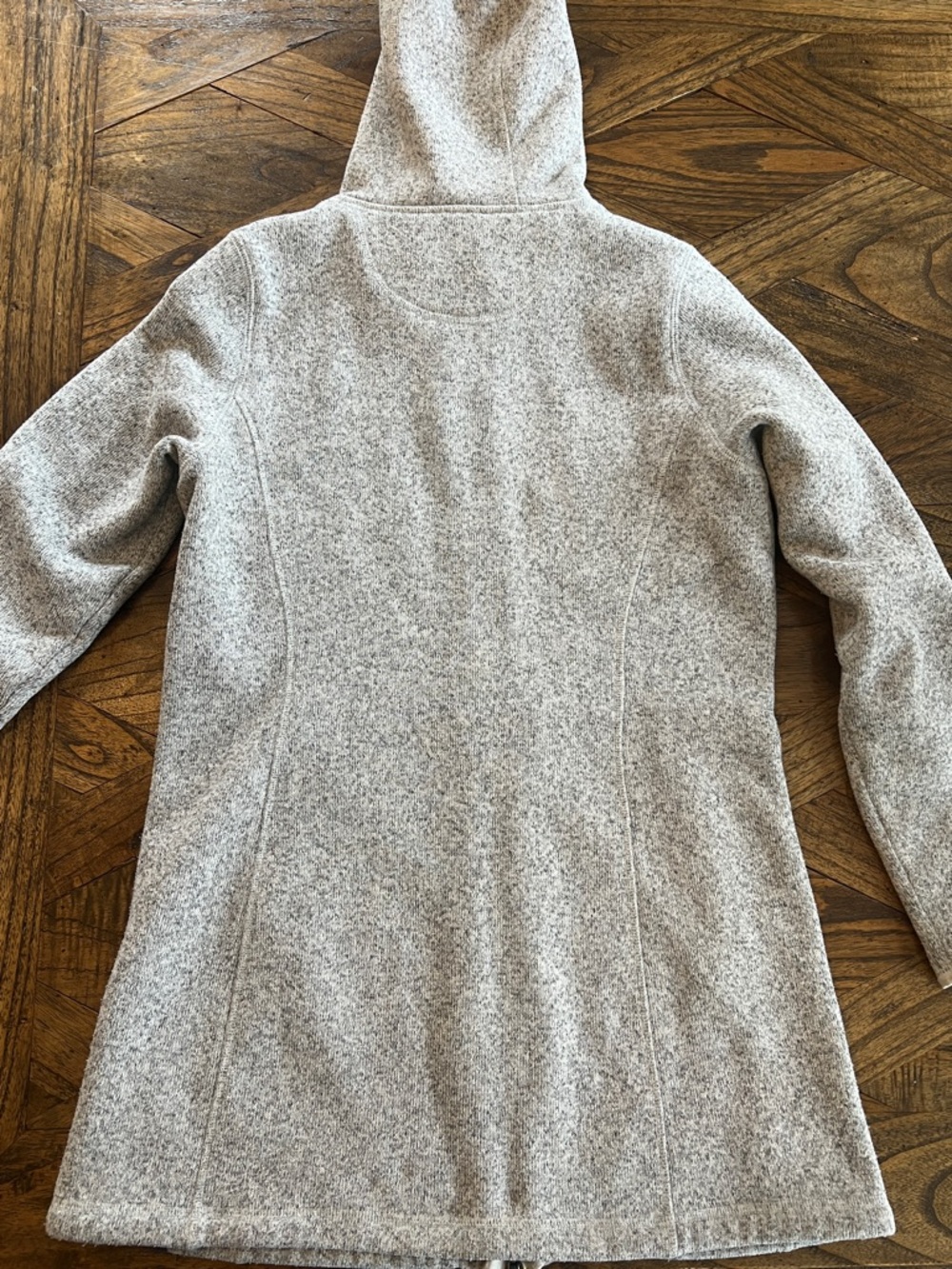 L.L.Bean Sweater Fleece Coat, Hood, Pockets, Zipper, Longer Fit, Grey, Sz M - Picture 6 of 13